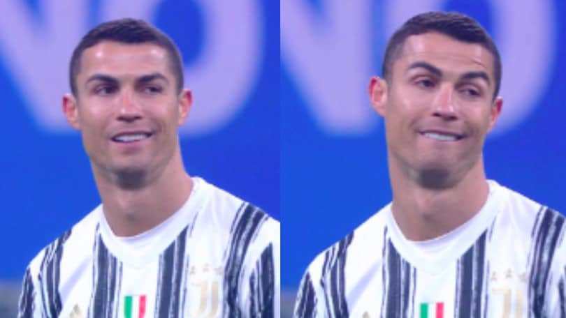Inter-Juve, le smorfie di Ronaldo dopo il gol di Barella