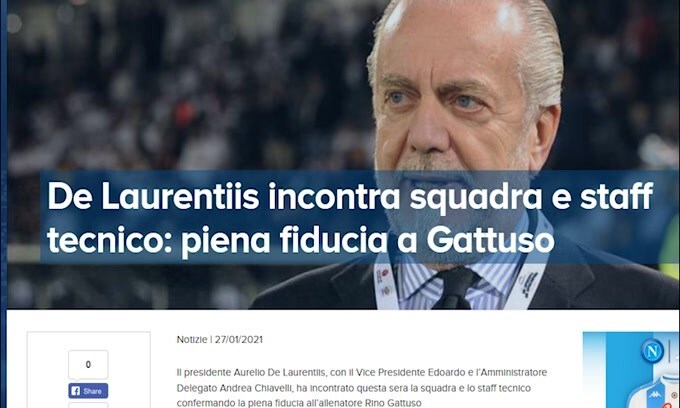 Il Napoli annuncia: "Piena fiducia a Gattuso"