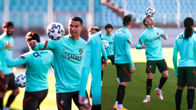 Ronaldo, giochi di prestigio nell'allenamento con il Portogallo