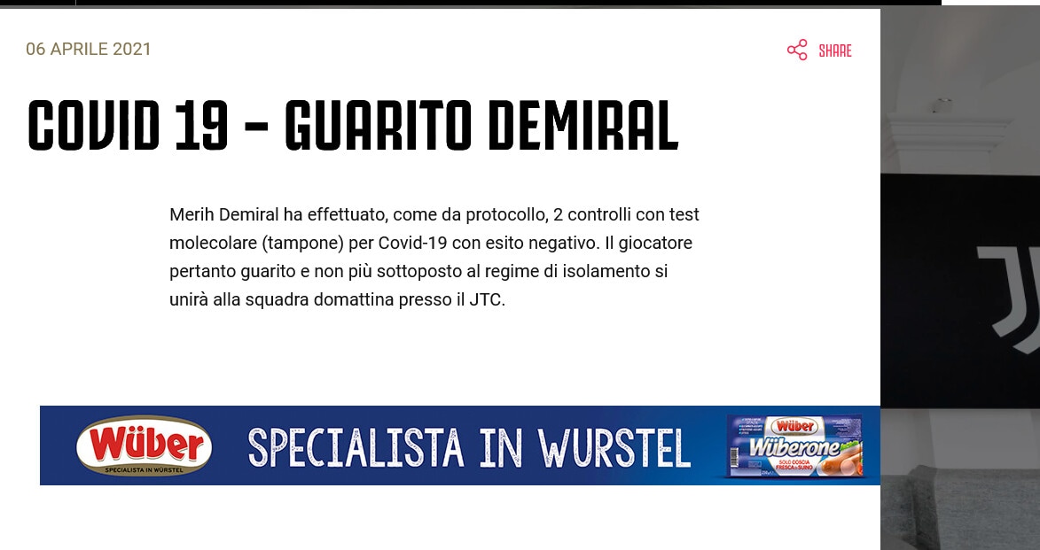 Juve, Demiral torna negativo dopo il tampone
