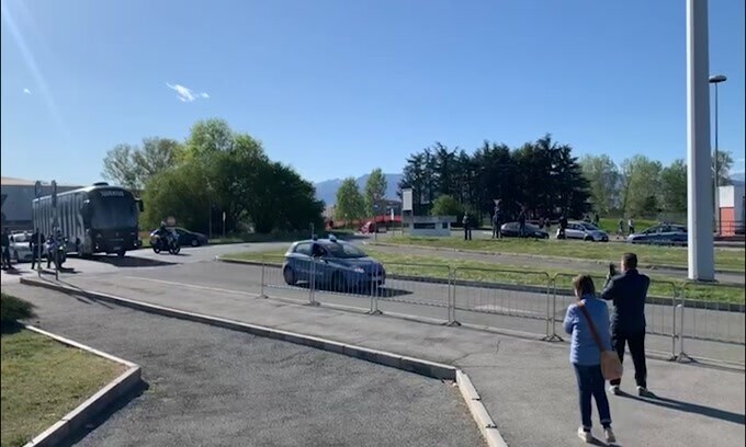 L’arrivo del pullman della Juventus