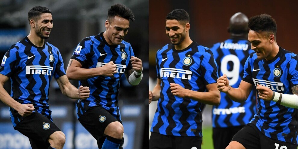 Inter-Sassuolo, l'esultanza "ballerina" di Lautaro e Hakimi