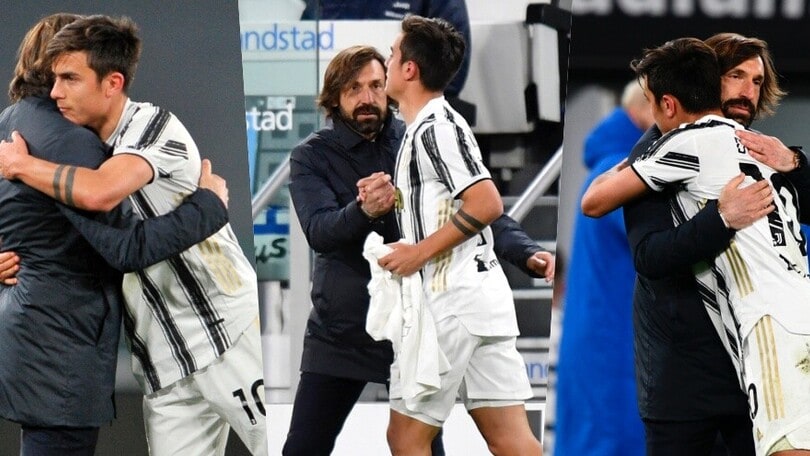 Juve, che abbraccio Dybala-Pirlo dopo il gol!