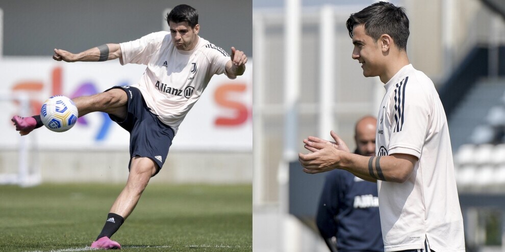 Juve, Dybala applaude Morata: che show in allenamento!