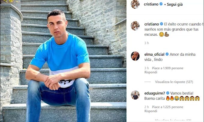 CR7, carica social: "Sogni più grandi delle scuse"