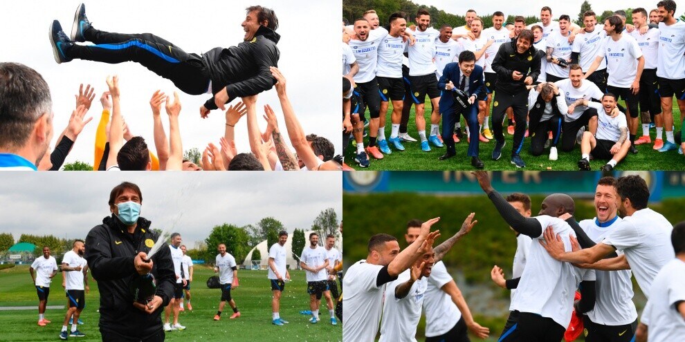 Conte vola e lancia champagne: parte la festa scudetto dell'Inter