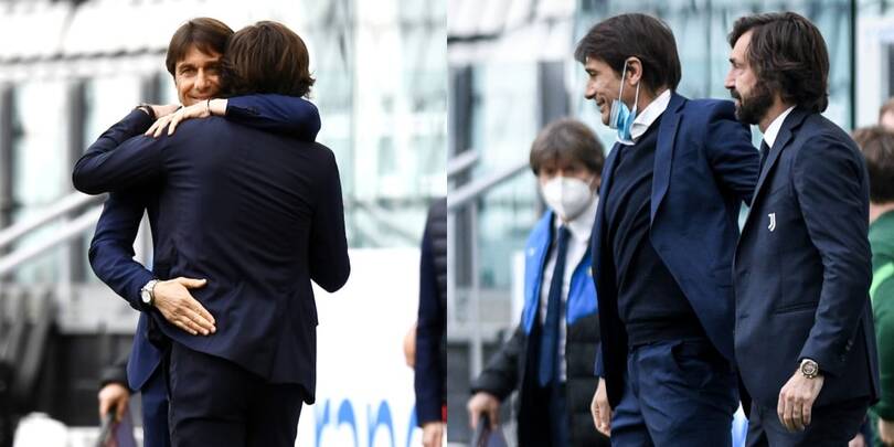 Juve-Inter, l'abbraccio tra Conte e Pirlo