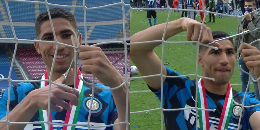 Hakimi, che souvenir scudetto: taglia la rete della porta!