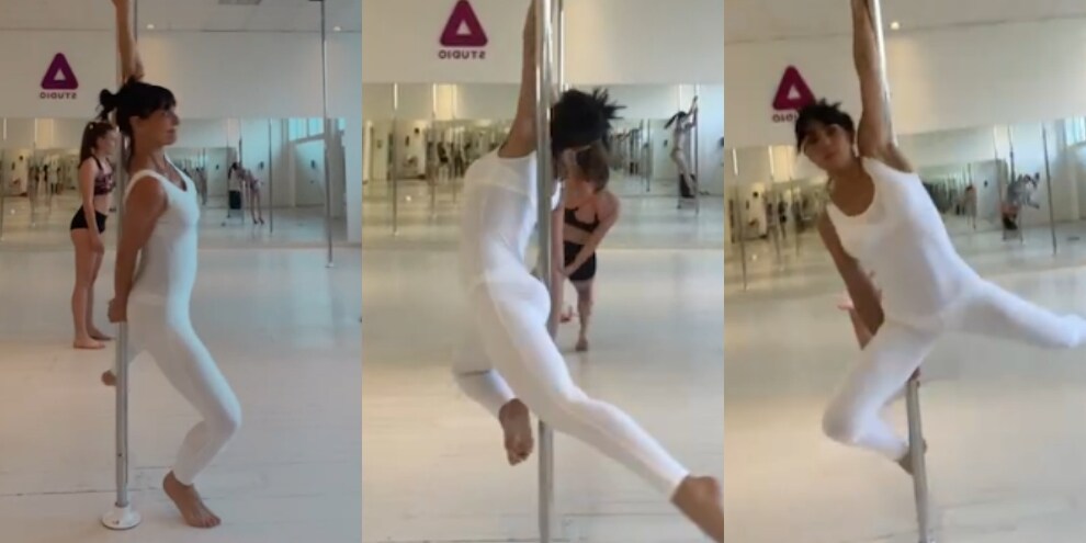 Ambra, che stile nella lezione di pole dance