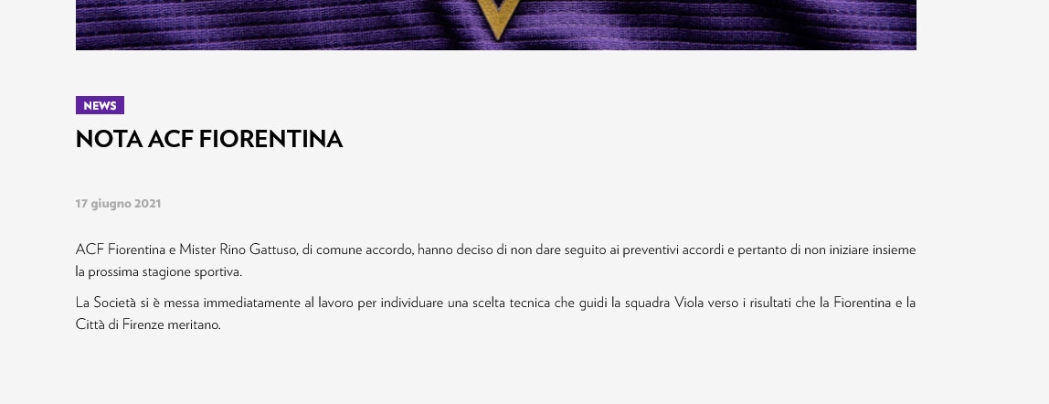 Ufficiale: la Fiorentina e Gattuso si separano