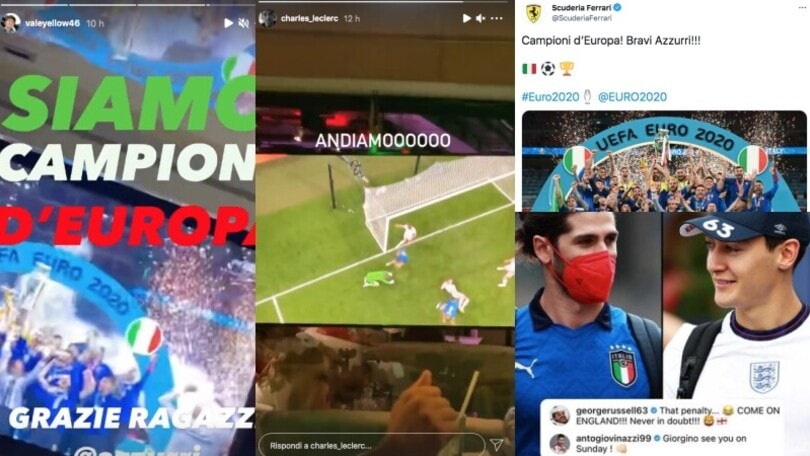 Italia Campione d'Europa: dalla Ferrari con Leclerc fino a Rossi, che festa per gli Azzurri