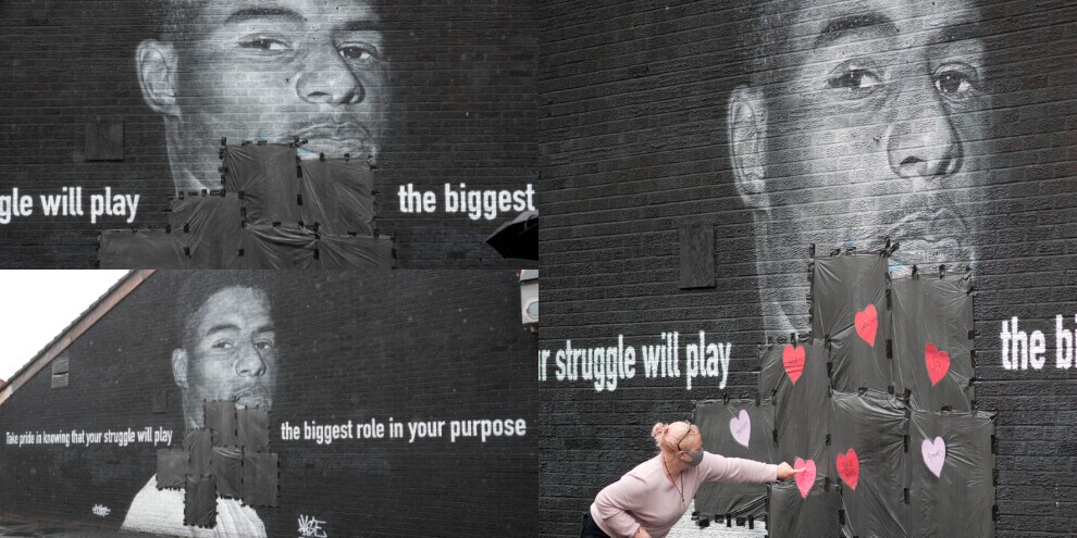 Manchester, coperti gli insulti razzisti sul murale di Rashford