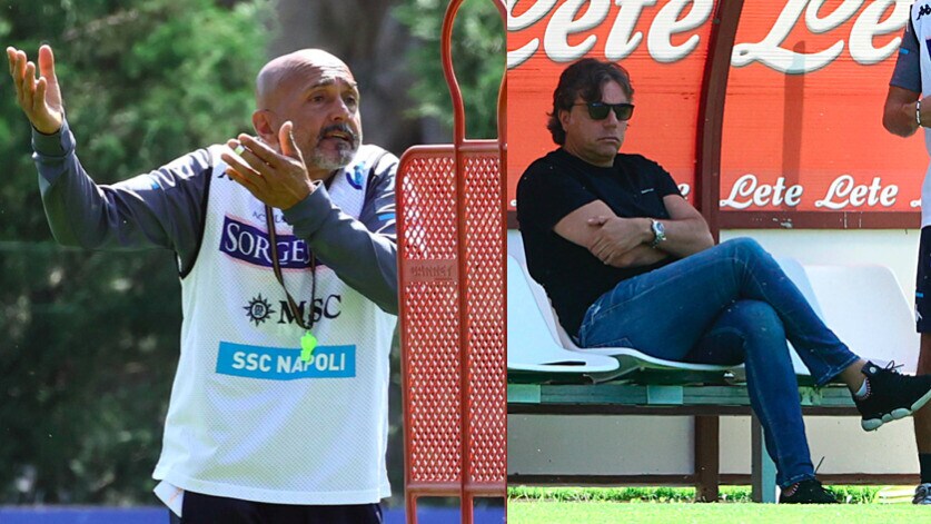 Napoli: Spalletti show in allenamento, Giuntoli osserva in panchina