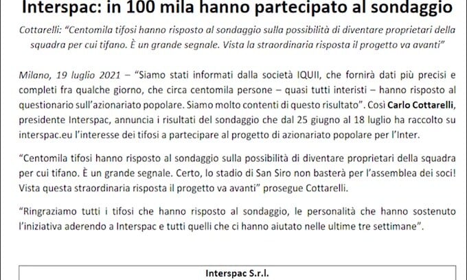Interspac, interesse di 100.000 persone