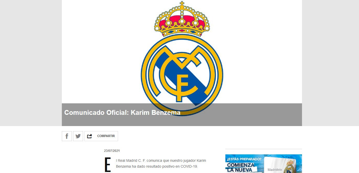 Real Madrid, Karim Benzema positivo al Covid-19