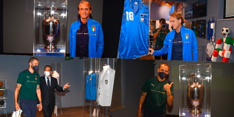 Mancini e Bonucci al museo dell'Italia con la coppa dell'Europeo