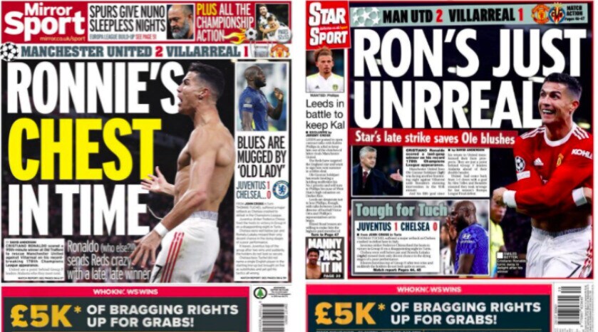 Ronaldo salva il Manchester United: esaltato dai tabloid inglesi