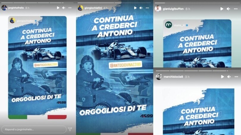 Chiellini, Buffon, Marchisio, Jorginho e tanti altri: gli sportivi stanno tutti con Giovinazzi