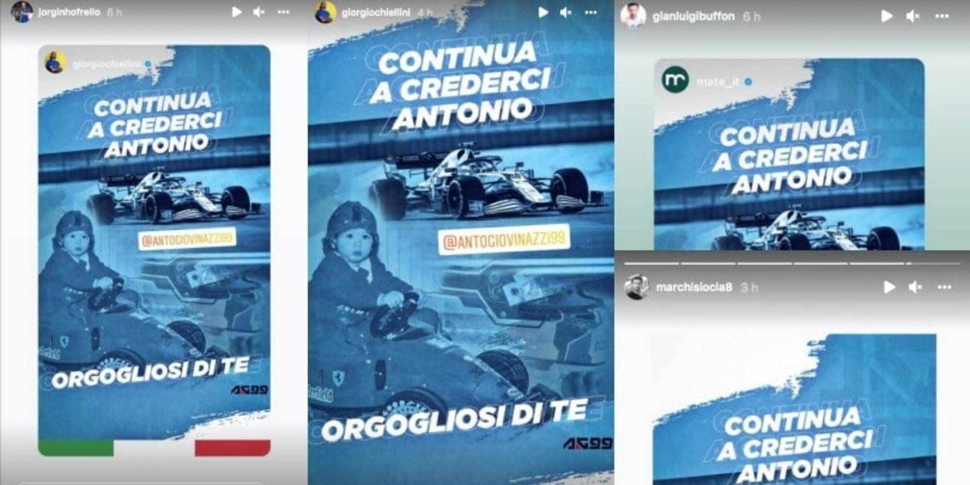 Chiellini, Buffon, Marchisio, Jorginho e tanti altri: gli sportivi stanno tutti con Giovinazzi