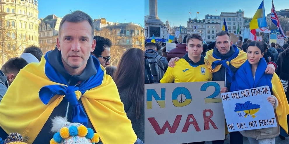 Shevchenko in campo per l'Ucraina: la manifestazione in piazza a Londra