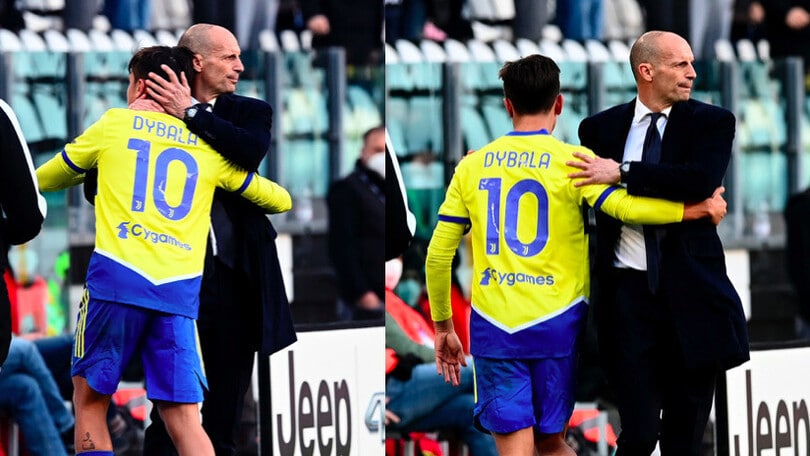 Dybala, che abbraccio con Allegri al momento del cambio