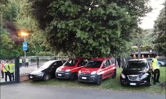 L'arrivo del pullman della Juventus