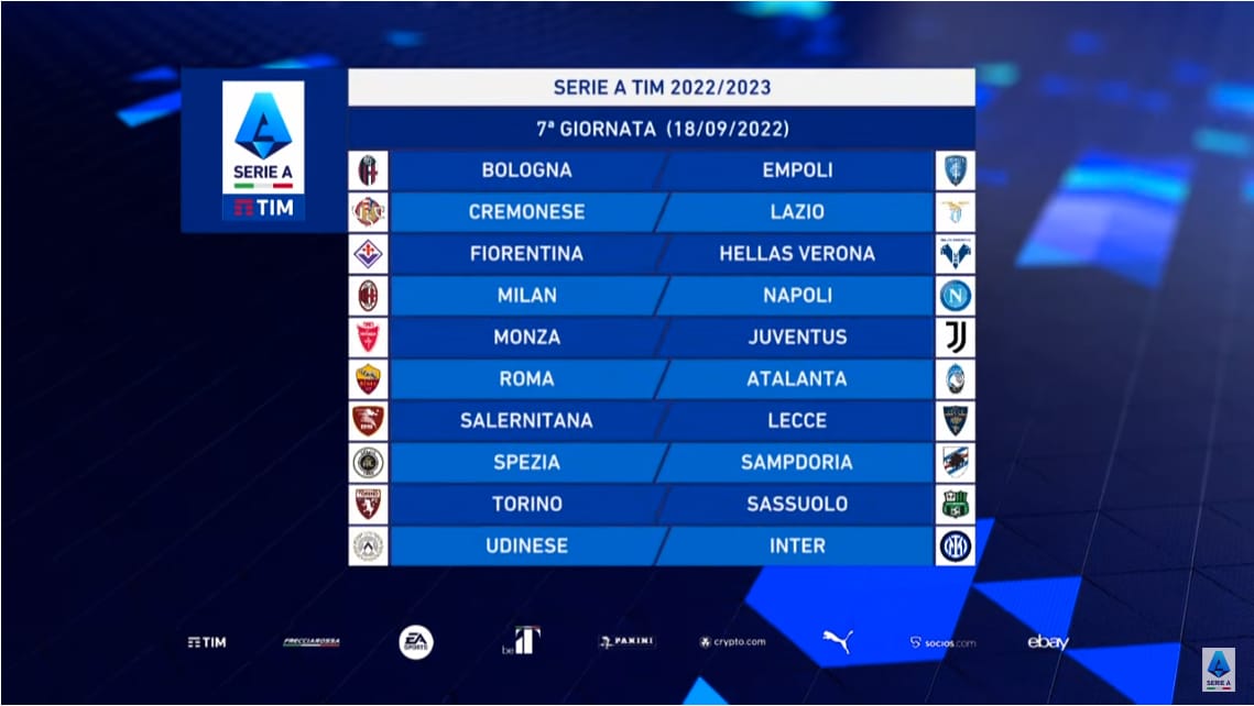7 giornata serie a calendario