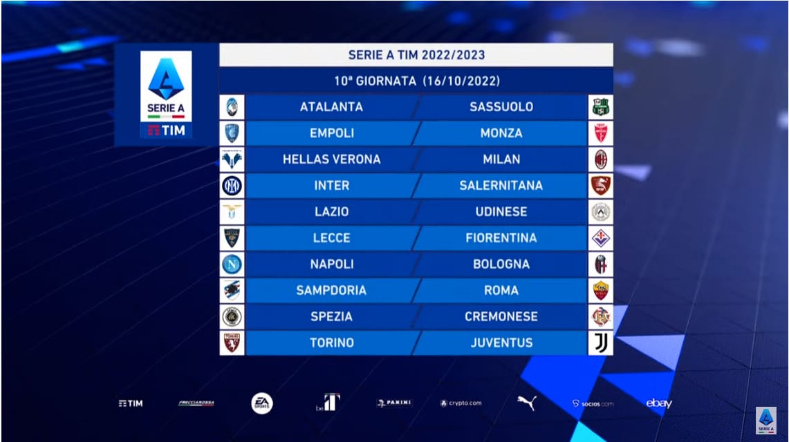 10 giornata serie a calendario