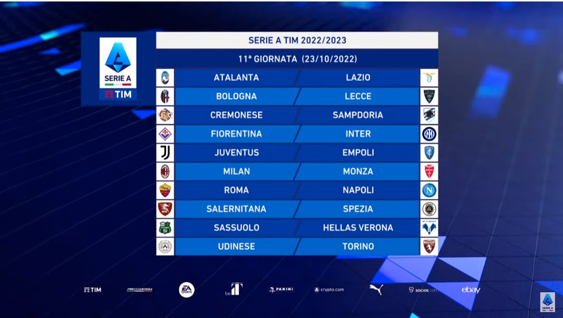 11 giornata serie a calendario