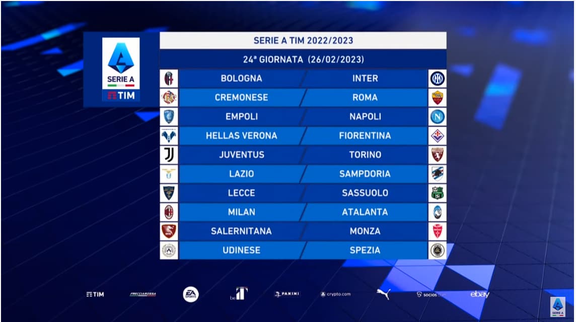 24 giornata serie a calendario