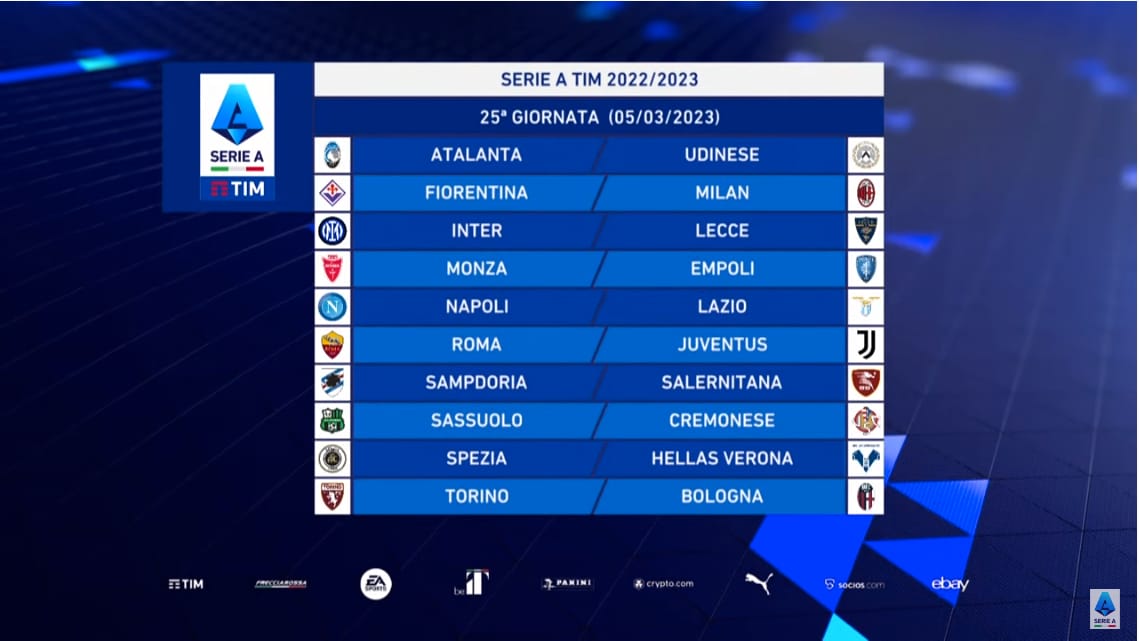 25 giornata serie a calendario