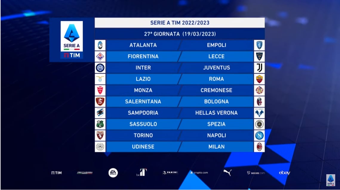 27 giornata serie a calendario