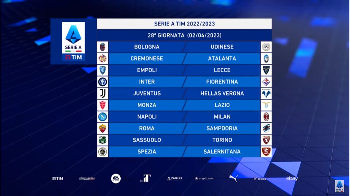 28 giornata serie a calendario