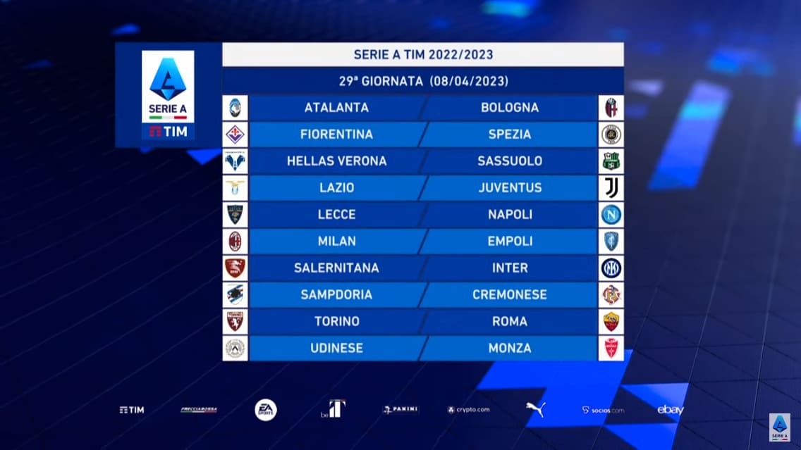 29 giornata serie a calendario