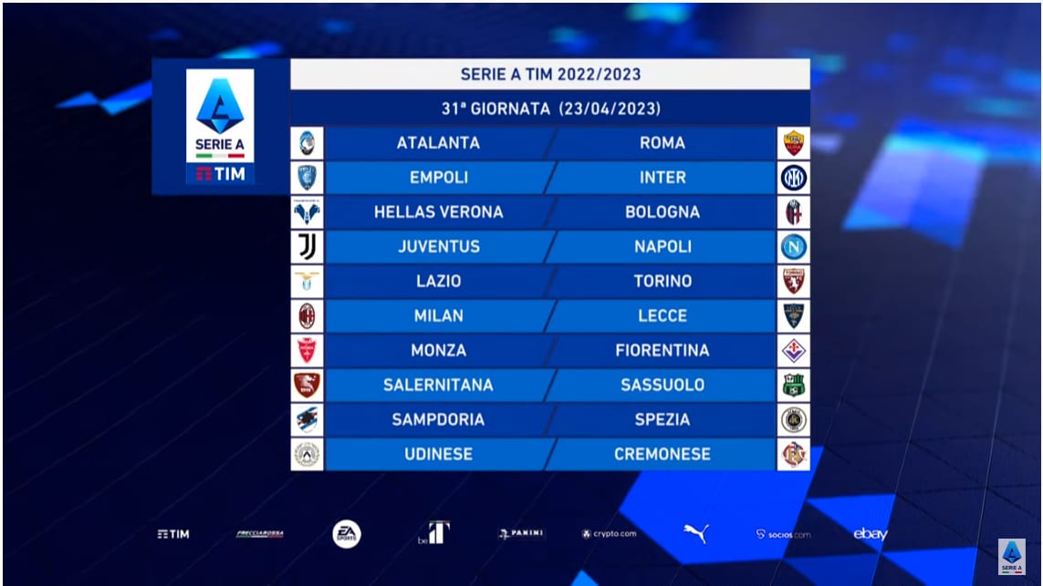 31 giornata serie a calendario