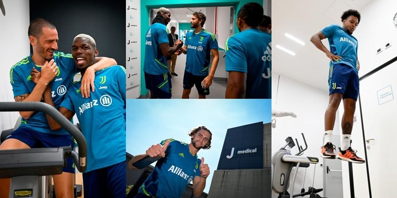 Juve, grande entusiasmo al J Medical. Pogba, abbracci e sorrisi con i compagni