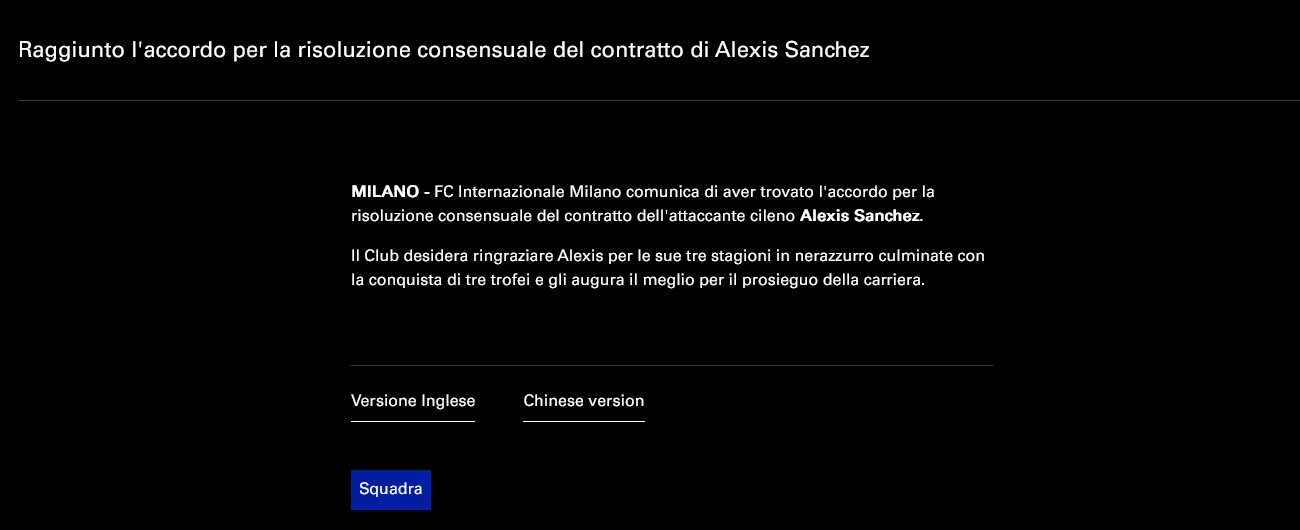 Ufficiale, l'Inter saluta Sanchez