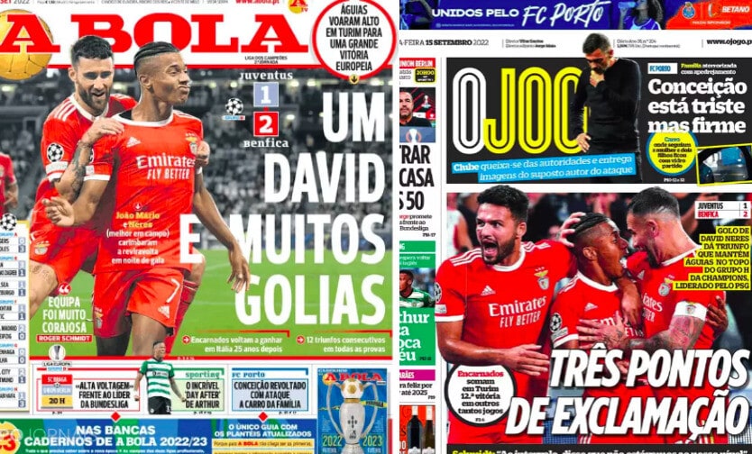 Juve-Benfica sui quotidiani portoghesi: "Tre punti esclamativi"