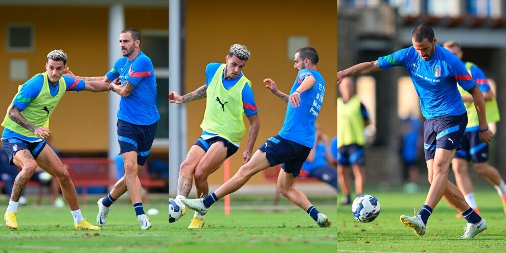 Italia, che sfida tra Scamacca e Bonucci in allenamento!