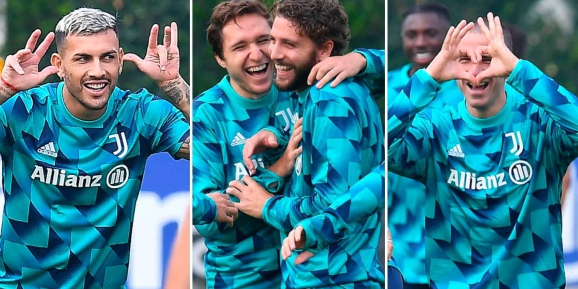 Juve, rifinitura Champions: i sorrisi di Chiesa, le facce e le esultanze