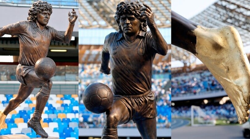 Il Napoli si ‘inchina’ a Maradona: la statua fa il giro del campo