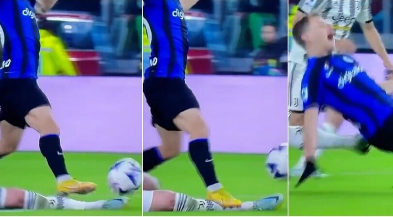 Juve-Inter, l'incredibile simulazione di Barella: calpesta Rabiot e poi si tuffa urlando