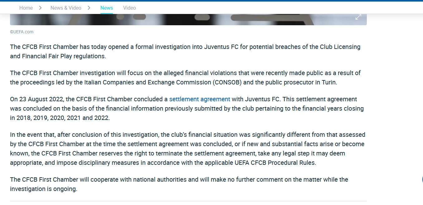 Juve, aperta indagine Uefa su caso plusvalenze