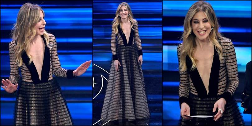 Francesca Fagnani a Sanremo: scollatura profonda e trasparenze