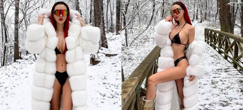 Lady Boateng sfida il freddo: sulla neve in bikini e pelliccia