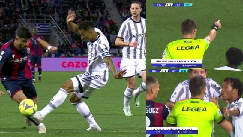 Bologna-Juve, l'intervento di Danilo su Orsolini: per Sozza è rigore