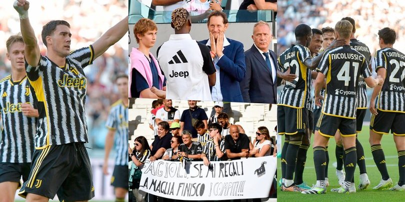 Elkann con Pogba, striscione per Fagioli, Vlahovic segna ed esulta: festa Juve!