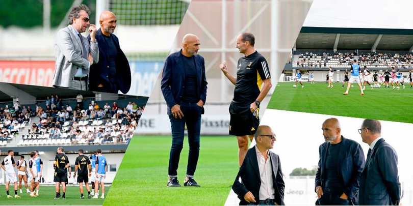 La Juve si allena, c'è anche Spalletti: chiacchiere con Allegri e risate con Giuntoli