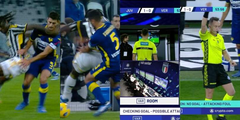 Juve-Verona, il contatto Kean-Faraoni che porta all'annullamento del gol