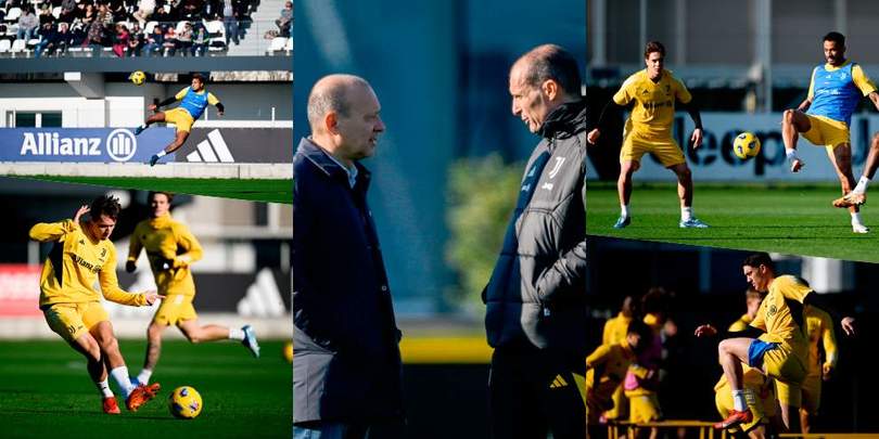 La Juve in giallo e i tifosi alla Continassa: Allegri parla con Scanavino